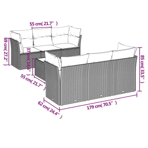 Vrtna garnitura - 7-dijelni set vrtnih sofa sivi od poliratana - Siva stol + 4x kutna + 2x srednja 1 Cijena