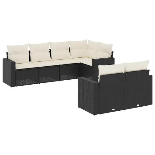 Vrtna garnitura - 7-dijelni set vrtnih sofa od poliratana s jastucima crni - Crna i krem 7 Cijena