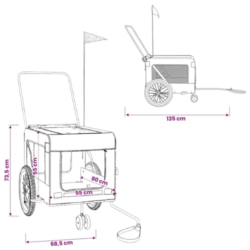 Prikolica za bicikl za ljubimce crna od tkanine i željeza - Crna 135 x 68.5 x 73.5 cm Cijena