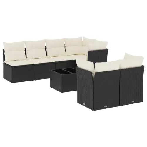 Vrtna garnitura - 8-dijelni set vrtnih sofa od poliratana s jastucima crni - Crna i krem stol + 3x srednja + 4x kutna 1 Cijena