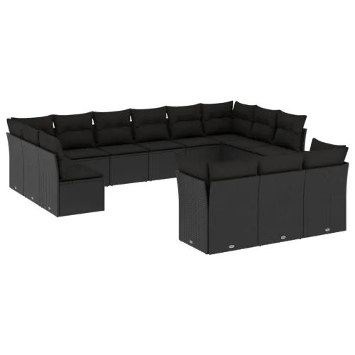 Vrtna garnitura - 13-dijelni set vrtnih sofa s jastucima poliratan crni - Crna Bez stola 1 Crna Cijena