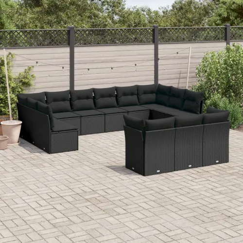 Vrtna garnitura - 13-dijelni set vrtnih sofa s jastucima poliratan crni - Crna Bez stola 1 Crna Cijena