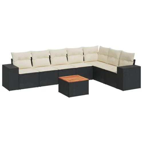 Vrtna garnitura - 8-dijelni set vrtnih sofa od poliratana s jastucima crni - Crna i krem 8 Cijena