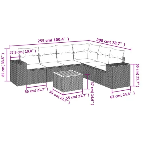 Vrtna garnitura - 7-dijelni set vrtnih sofa sivi od poliratana - Siva stol + kutna + 3x srednja 1 Cijena