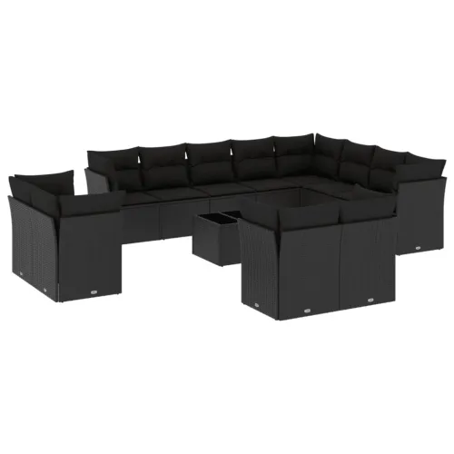 Vrtna garnitura - 13-dijelni set vrtnih sofa s jastucima poliratan crni - Crna Sa stolom 1 Crna Cijena