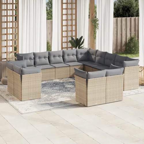 Vrtna garnitura - 13-dijelni set vrtnih sofa s jastucima poliratan Bež - Bež i siva Bez stola Cijena
