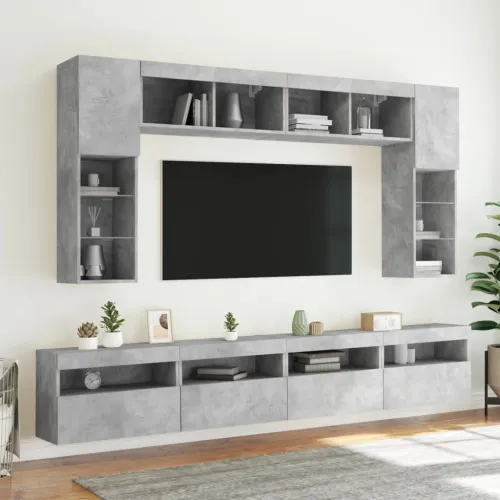 8-dijelni set zidnih TV ormarića s LED svjetlima boja betona - Beton siva 1 Cijena