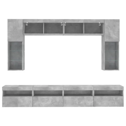 8-dijelni set zidnih TV ormarića s LED svjetlima boja betona - Beton siva 1 Cijena
