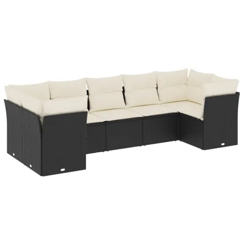 Vrtna garnitura - 7-dijelni set vrtnih sofa od poliratana s jastucima crni - Crna i krem 7 Cijena