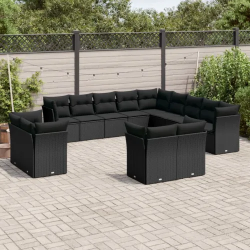 Vrtna garnitura - 13-dijelni set vrtnih sofa s jastucima poliratan crni - Crna Bez stola 1 Crna Cijena