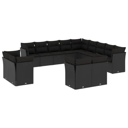 Vrtna garnitura - 13-dijelni set vrtnih sofa s jastucima poliratan crni - Crna Bez stola 1 Crna Cijena