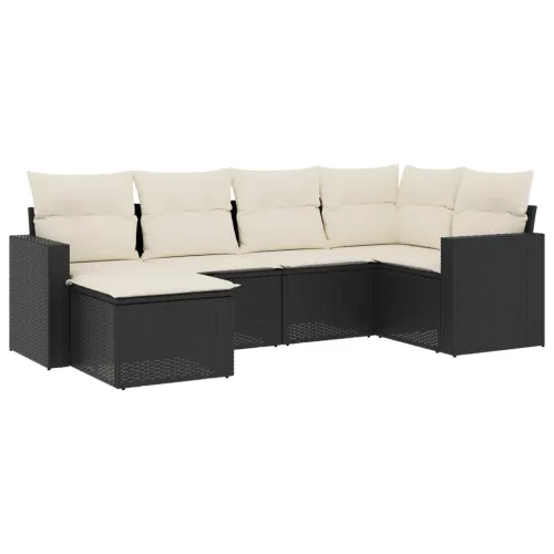 Vrtna garnitura - 6-dijelni set vrtnih sofa s jastucima crni od poliratana - Crna i krem Bez stola 1 Cijena