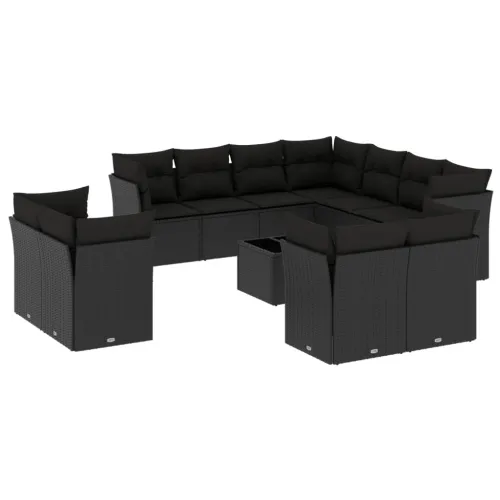 Vrtna garnitura - 12-dijelni set vrtnih sofa od poliratana s jastucima crni - Crna Sa stolom 1 Crna Cijena