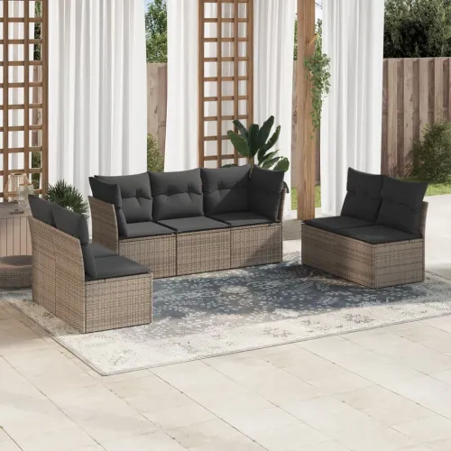 Vrtna garnitura - 7-dijelni set vrtnih sofa sivi od poliratana - Siva Bez stola 1 Cijena