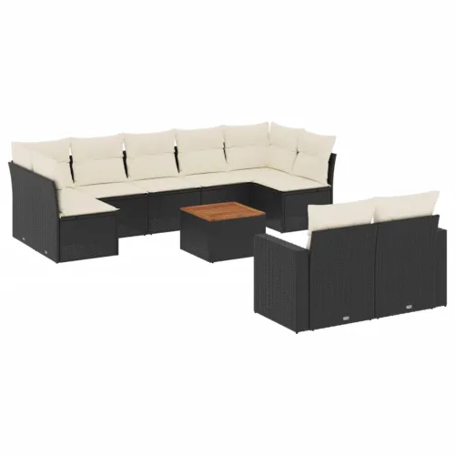 Vrtna garnitura - 10-dijelni set vrtnih sofa s jastucima crni od poliratana - Crna i krem 1 stol + 5x srednja + 2x kutna Cijena