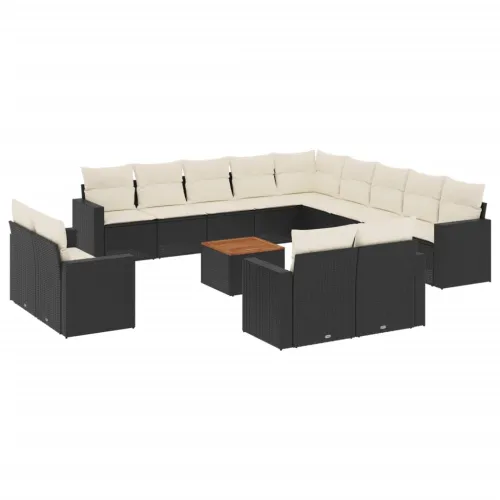 Vrtna garnitura - 14-dijelni set vrtnih sofa s jastucima poliratan crni - Crna i krem 14 Cijena