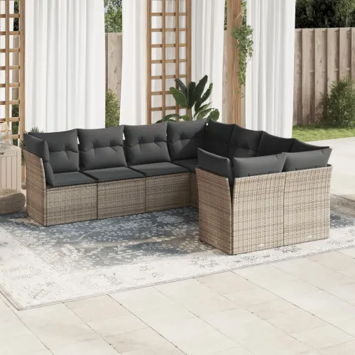 Vrtna garnitura - 8-dijelni set vrtnih sofa od poliratana s jastucima sivi - Siva Cijena