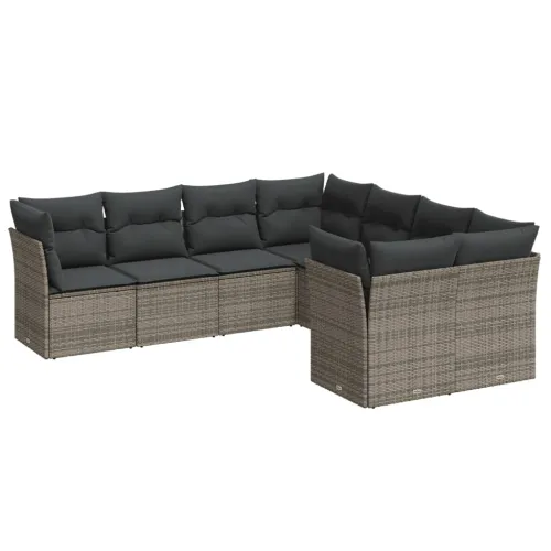 Vrtna garnitura - 8-dijelni set vrtnih sofa od poliratana s jastucima sivi - Siva Cijena