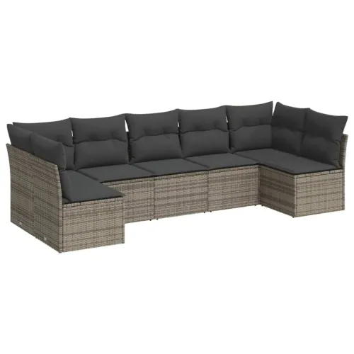 Vrtna garnitura - 7-dijelni set vrtnih sofa sivi od poliratana - Siva Bez stola 1 Cijena
