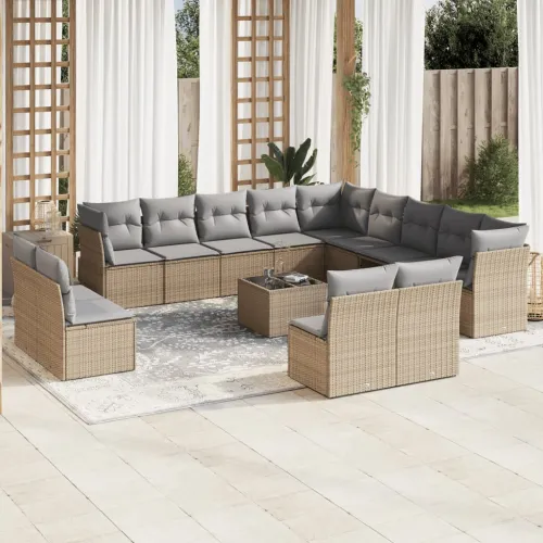 Vrtna garnitura - 14-dijelni set vrtnih sofa s jastucima poliratan Bež - bež i siva Sa stolom 1 Cijena