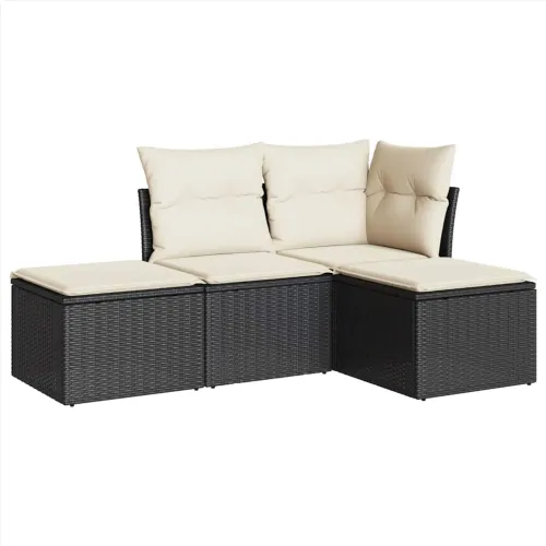 Vrtna garnitura - 4-dijelni set vrtnih sofa od poliratana s jastucima crni - Crna i krem Bez stola 1 Cijena