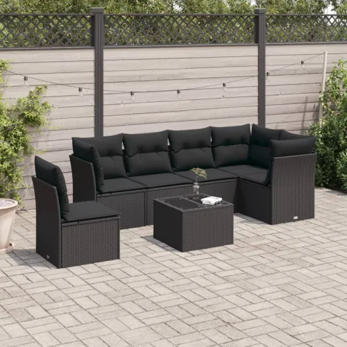 Vrtna garnitura - 7-dijelni set vrtnih sofa od poliratana s jastucima crni - Crna Sa stolom 1 Cijena