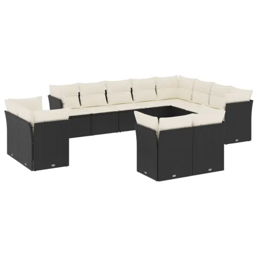 Vrtna garnitura - 12-dijelni set vrtnih sofa od poliratana s jastucima crni - Crna i krem Bez stola 1 Cijena
