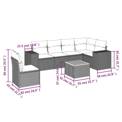 Vrtna garnitura - 7-dijelni set vrtnih sofa od poliratana s jastucima crni - Crna 3x srednja + stol + kutna Cijena