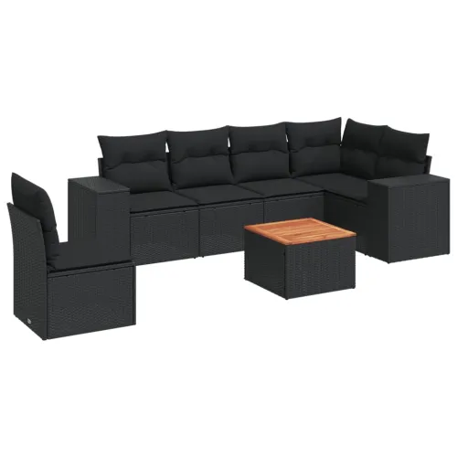Vrtna garnitura - 7-dijelni set vrtnih sofa od poliratana s jastucima crni - Crna 3x srednja + stol + kutna Cijena