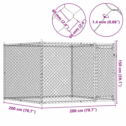 Kavez za pse s vratima sivi 2 x 2 x 1,5 m od pocinčanog čelika - 2 x 2 x 1.5 m 1 vrata Cijena