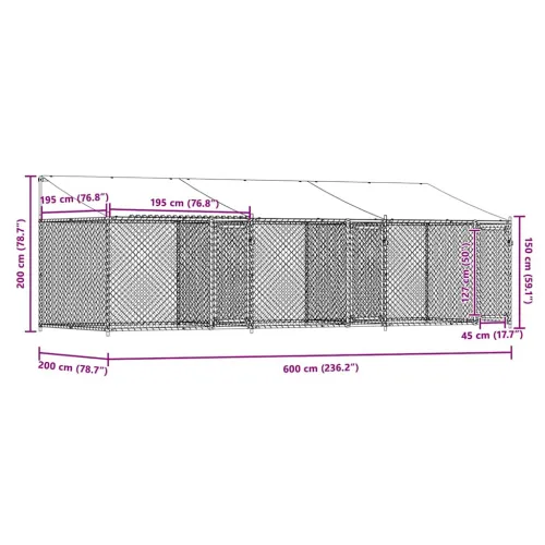Kavez za pse s krovom i vratima sivi 6x2x2 m pocinčani čelik - 6 x 2 x 2 m 3 vrata Cijena
