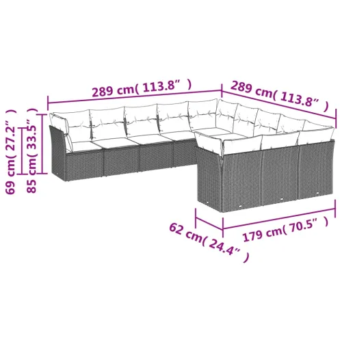 Vrtna garnitura - 11-dijelni set vrtnih sofa od poliratana s jastucima crni - Crna i krem Bez stola 1 Cijena