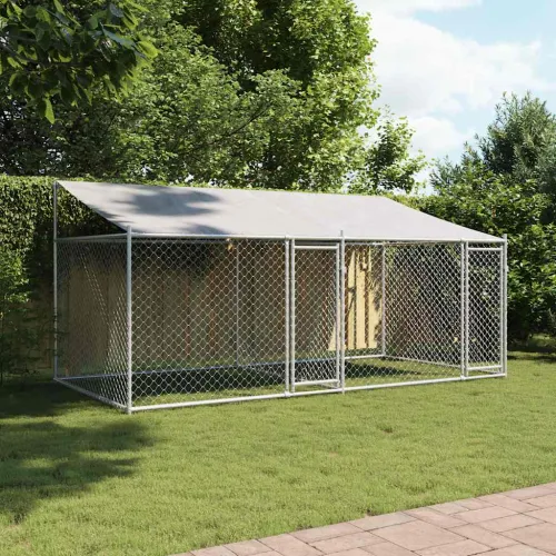 Kavez za pse s krovom i vratima sivi 4x2x2 m pocinčani čelik - 4 x 2 x 2 m 2 vrata Cijena