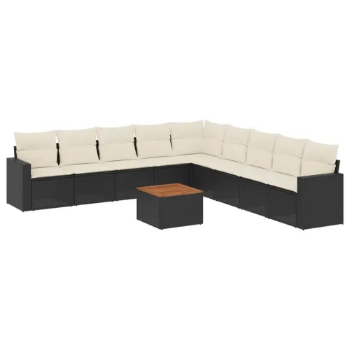 Vrtna garnitura - 10-dijelni set vrtnih sofa s jastucima crni od poliratana - Crna i krem 1 Cijena