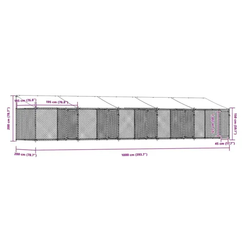 Kavez za pse s krovom i vratima sivi 10x2x2 m pocinčani čelik - 10 x 2 x 2 m 5 vrata Cijena