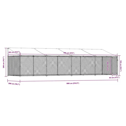 Kavez za pse s krovom i vratima sivi 8x2x2 m pocinčani čelik - 8 x 2 x 2 m 1 vrata Cijena
