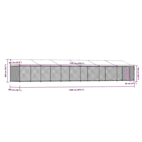 Kavez za pse s krovom i vratima sivi 12x2x2 m pocinčani čelik - 12 x 2 x 2 m 1 vrata Cijena