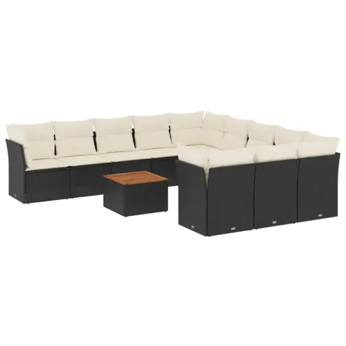 Vrtna garnitura - 12-dijelni set vrtnih sofa od poliratana s jastucima crni - Crna i krem 1 Cijena