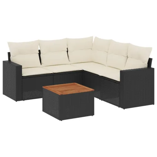Vrtna garnitura - 6-dijelni set vrtnih sofa s jastucima crni od poliratana - Crna i krem kutna + stol + 2x srednja 1 Cijena