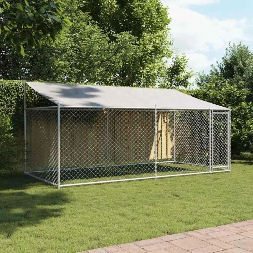 Kavez za pse s krovom i vratima sivi 4x2x2 m pocinčani čelik - 4 x 2 x 2 m 1 vrata Cijena
