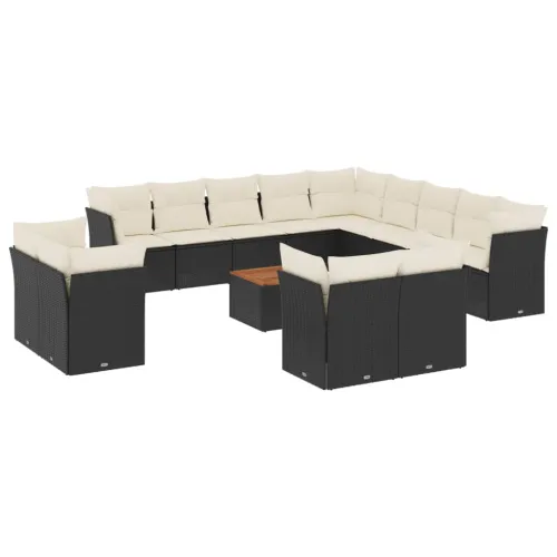 Vrtna garnitura - 14-dijelni set vrtnih sofa s jastucima poliratan crni - Crna i krem 1 Cijena