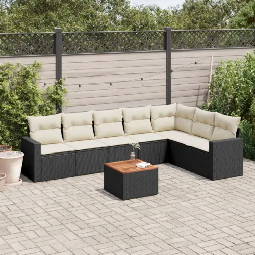 Vrtna garnitura - 8-dijelni set vrtnih sofa od poliratana s jastucima crni - Crna i krem 1 Cijena