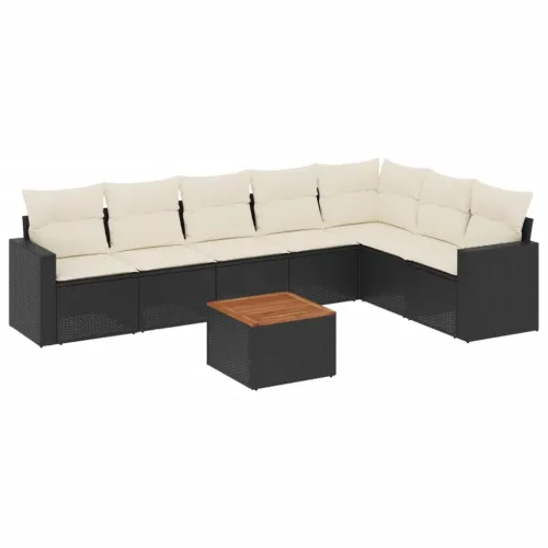 Vrtna garnitura - 8-dijelni set vrtnih sofa od poliratana s jastucima crni - Crna i krem 1 Cijena