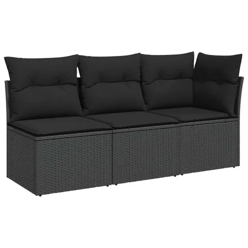 Vrtna sofa s jastucima za 3 osobe, crna, poliratan - Crna 1 kutna + 2x srednja Cijena