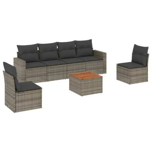 Vrtna garnitura - 7-dijelni set vrtnih sofa sivi od poliratana - Siva 1 Cijena