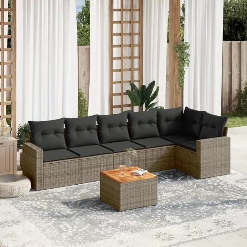 Vrtna garnitura - 7-dijelni set vrtnih sofa sivi od poliratana - Siva stol + kutna + 3x srednja 1 Cijena