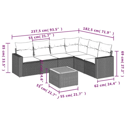 Vrtna garnitura - 7-dijelni set vrtnih sofa sivi od poliratana - Siva kutna + stol + 3x srednja 1 Cijena