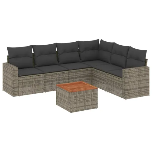 Vrtna garnitura - 7-dijelni set vrtnih sofa sivi od poliratana - Siva kutna + stol + 3x srednja 1 Cijena