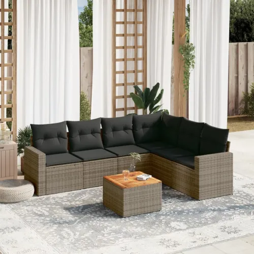 Vrtna garnitura - 7-dijelni set vrtnih sofa sivi od poliratana - Siva kutna + stol + 3x srednja 1 Cijena