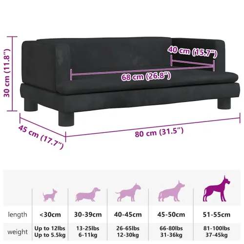 Krevet za pse crni 80 x 45 x 30 cm baršunasti - Crna 80 x 45 x 30 cm Baršun Cijena